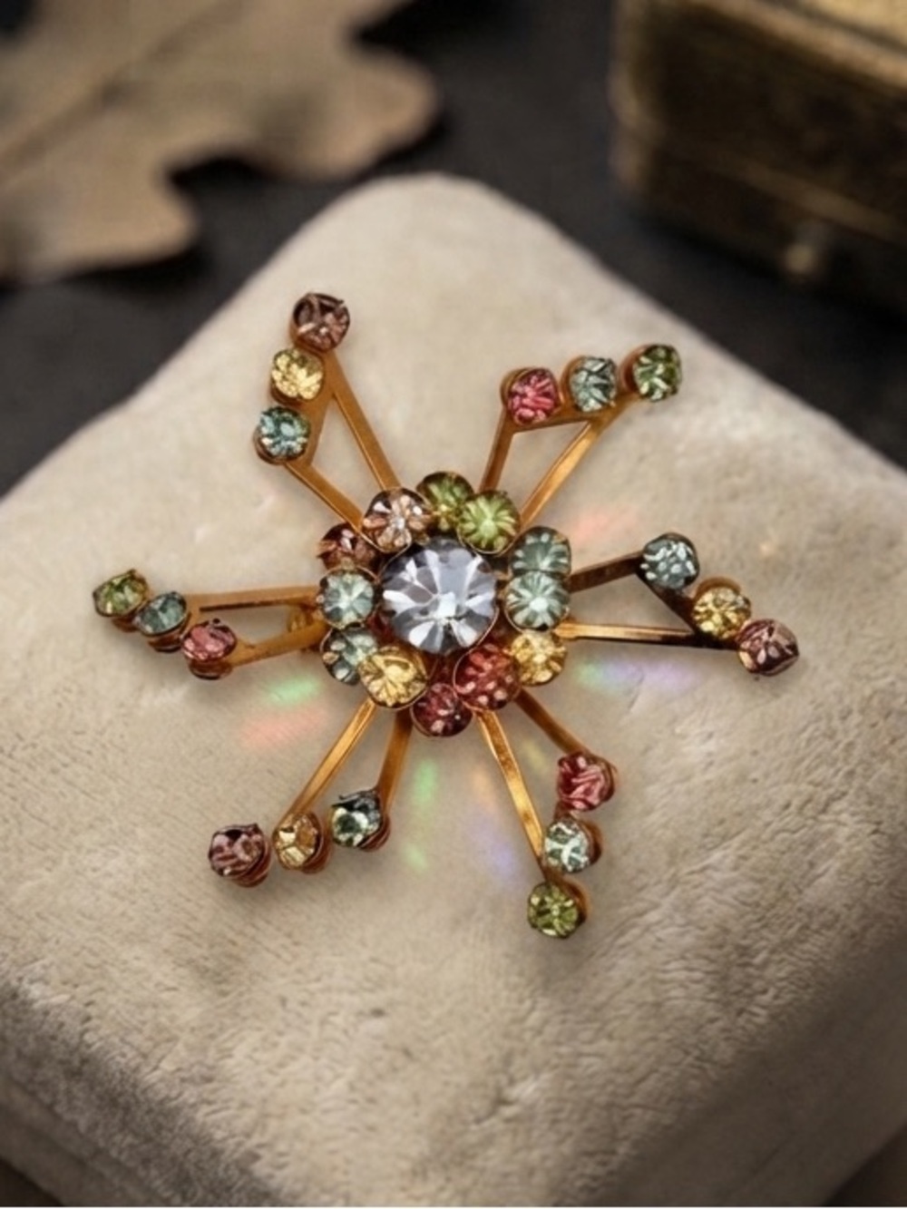 Vintage Multi-Color Rhinestone Starburst Brooch